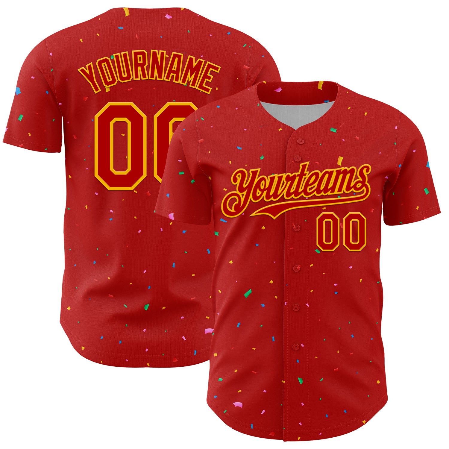 Custom Red Gold 3D Pattern Design Confetti Colorful Speckle Authentic Baseball Jersey - Main View
