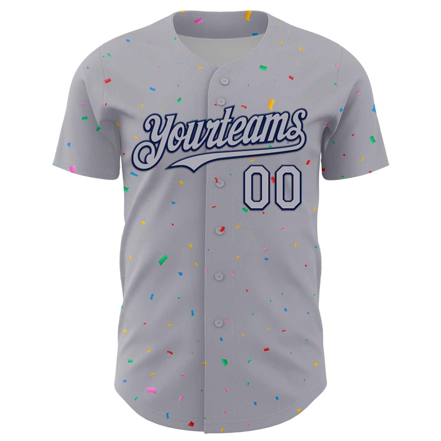 Custom Gray Navy 3D Pattern Design Confetti Colorful Speckle Authentic Baseball Jersey view 2