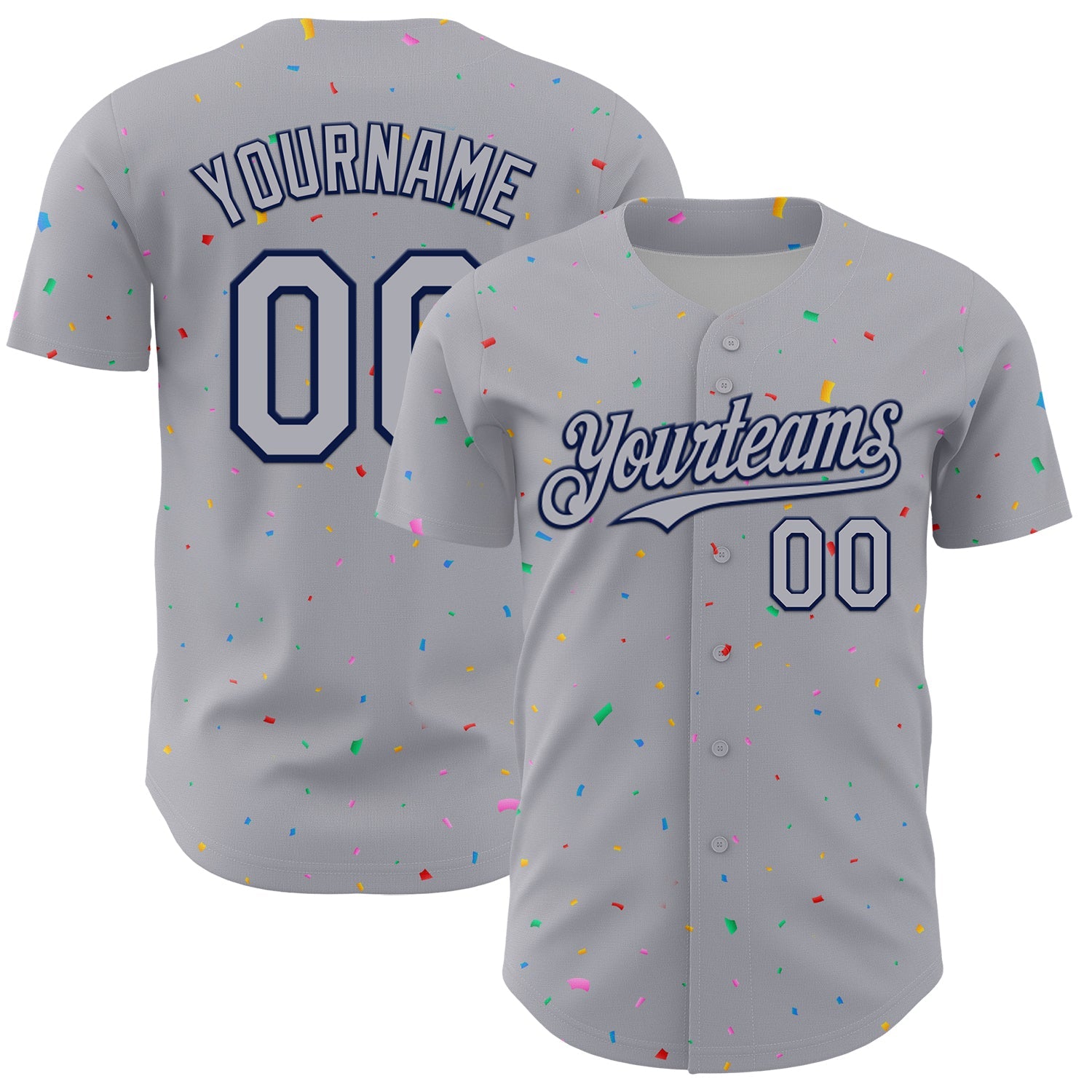 Custom Gray Navy 3D Pattern Design Confetti Colorful Speckle Authentic Baseball Jersey - Main View