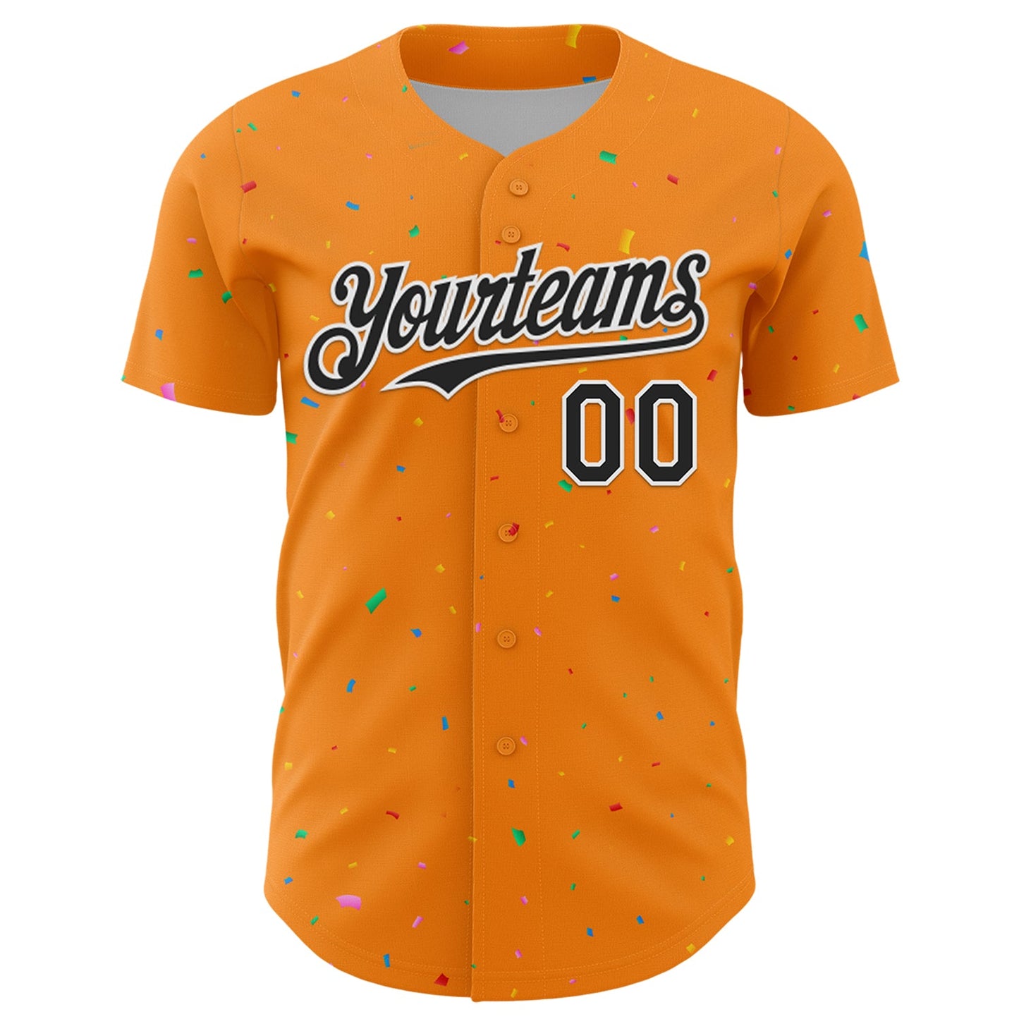 Custom Bay Orange Black-White 3D Pattern Design Confetti Colorful Speckle Authentic Baseball Jersey view 2