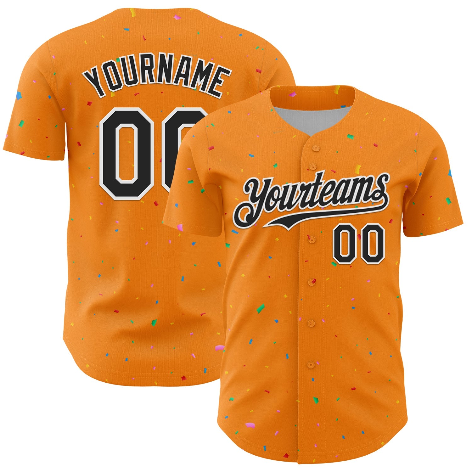 Custom Bay Orange Black-White 3D Pattern Design Confetti Colorful Speckle Authentic Baseball Jersey - Main View