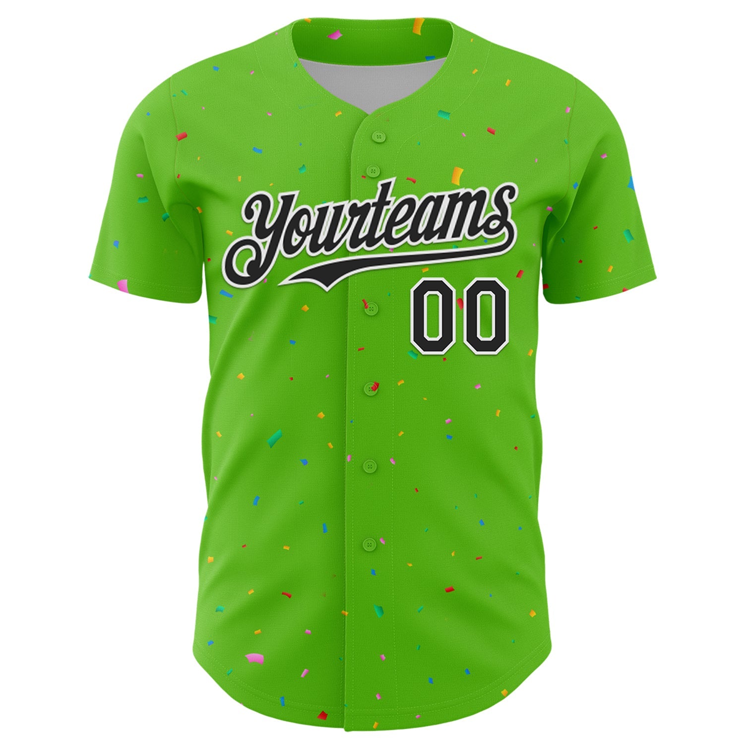 Custom Aurora Green Black-White 3D Pattern Design Confetti Colorful Speckle Authentic Baseball Jersey view 2