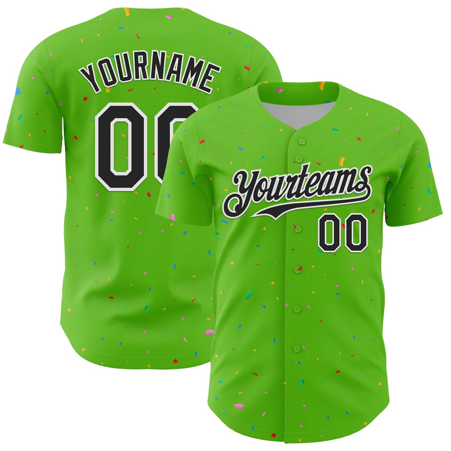 Custom Aurora Green Black-White 3D Pattern Design Confetti Colorful Speckle Authentic Baseball Jersey - Main View