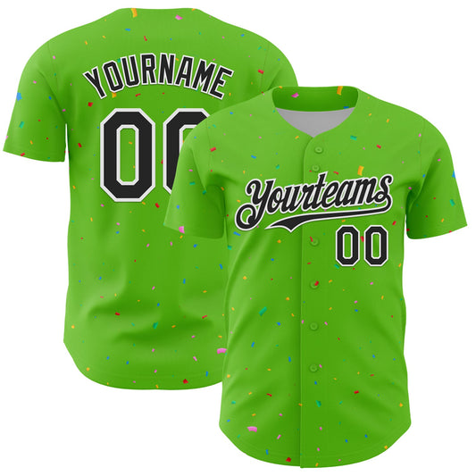 Custom Aurora Green Black-White 3D Pattern Design Confetti Colorful Speckle Authentic Baseball Jersey - Main View