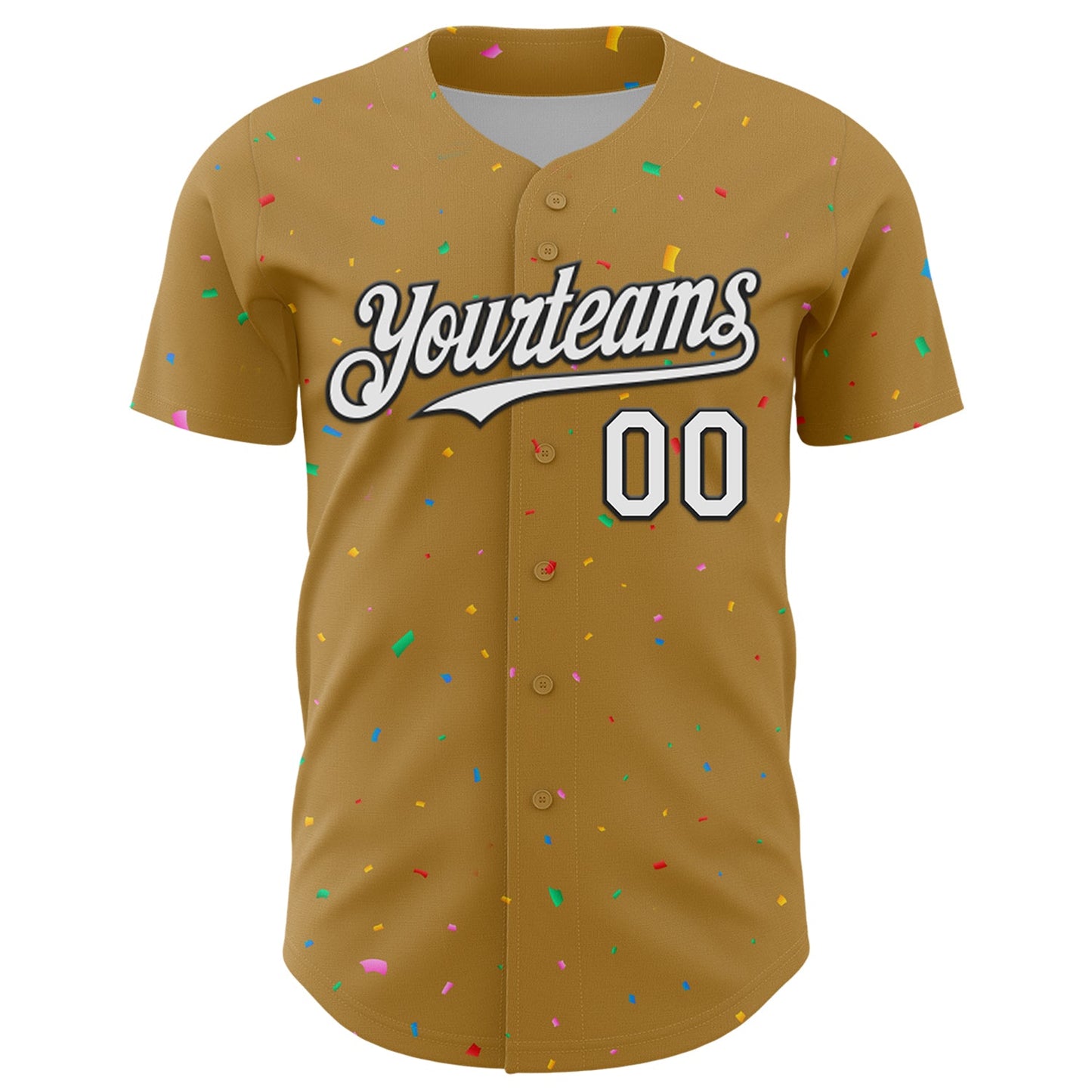 Custom Old Gold White-Black 3D Pattern Design Confetti Colorful Speckle Authentic Baseball Jersey view 2