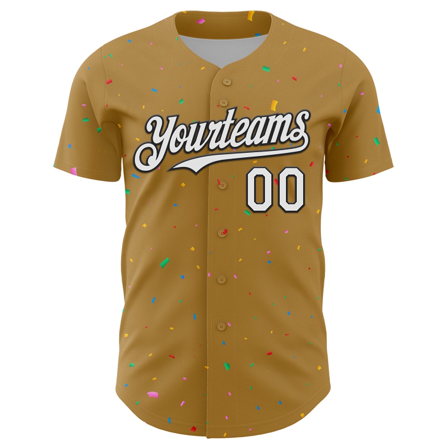 Custom Old Gold White-Black 3D Pattern Design Confetti Colorful Speckle Authentic Baseball Jersey view 2