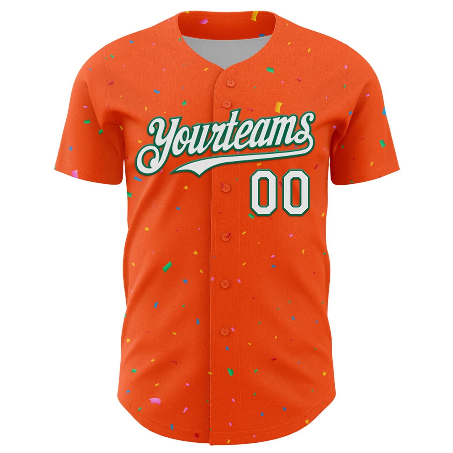 Custom Orange White-Kelly Green 3D Pattern Design Confetti Colorful Speckle Authentic Baseball Jersey view 2