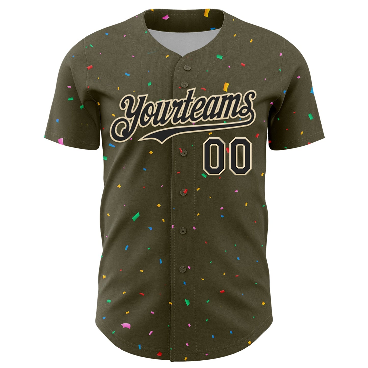 Custom Olive Black-Cream 3D Pattern Design Confetti Colorful Speckle Authentic Baseball Jersey view 2