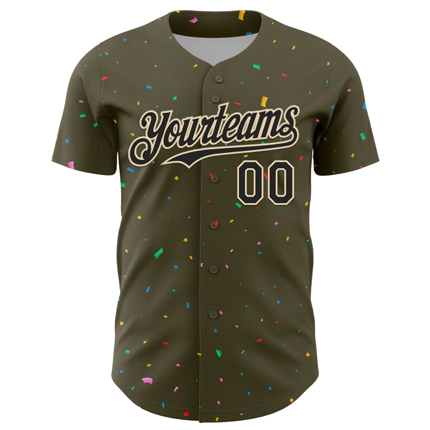 Custom Olive Black-Cream 3D Pattern Design Confetti Colorful Speckle Authentic Baseball Jersey view 2