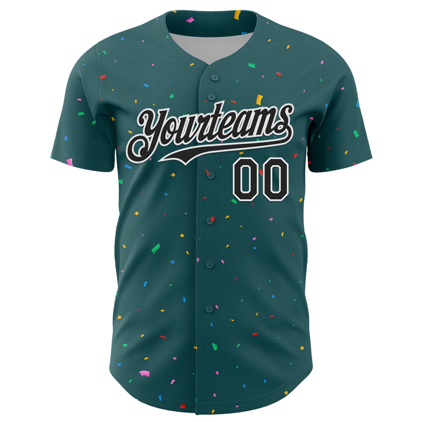 Custom Midnight Green Black-White 3D Pattern Design Confetti Colorful Speckle Authentic Baseball Jersey view 2