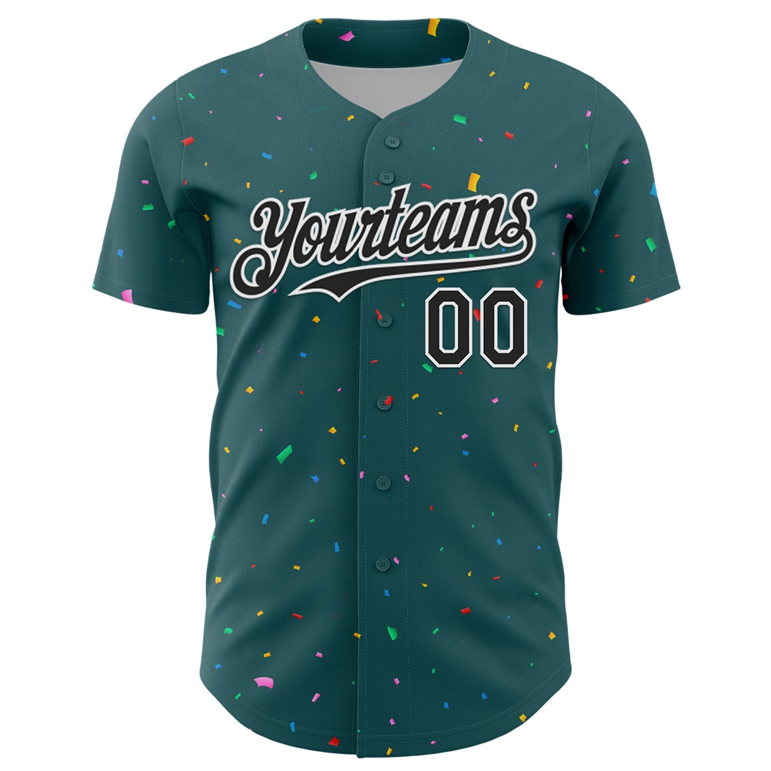 Custom Midnight Green Black-White 3D Pattern Design Confetti Colorful Speckle Authentic Baseball Jersey view 2