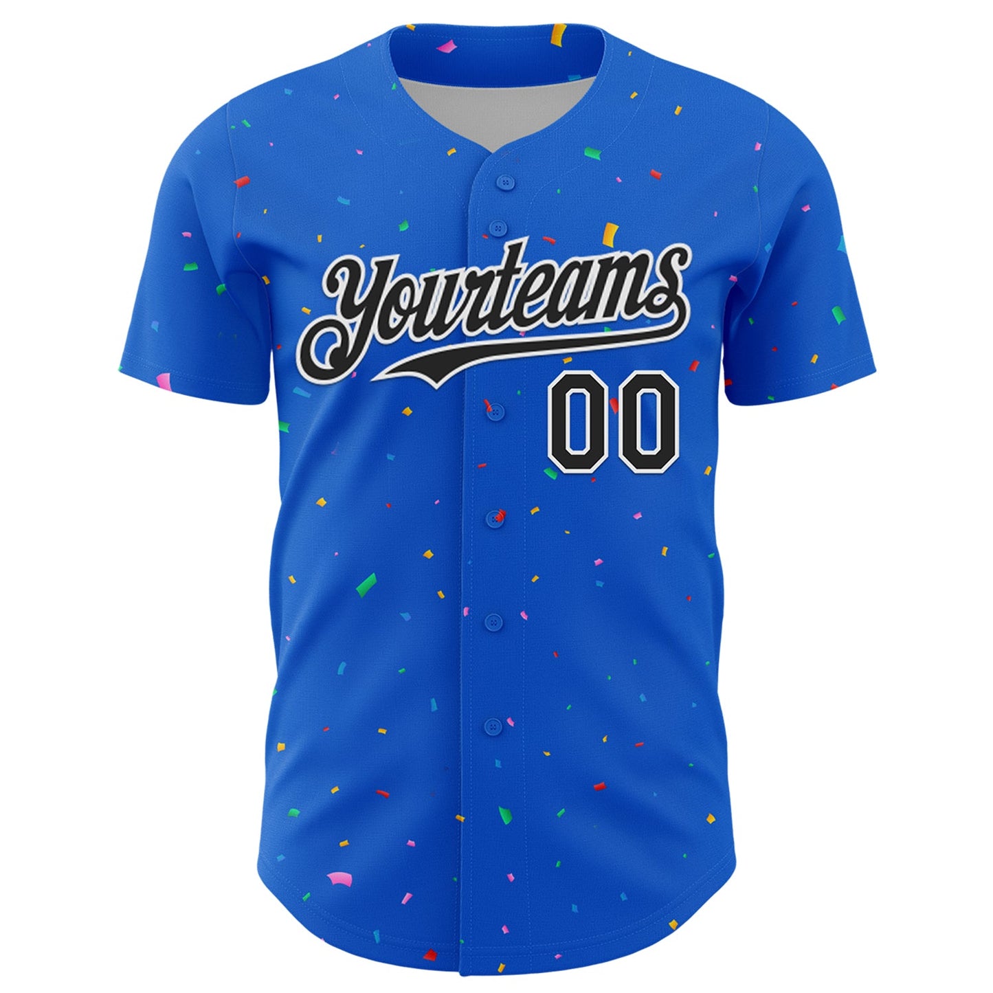 Custom Thunder Blue Black-White 3D Pattern Design Confetti Colorful Speckle Authentic Baseball Jersey view 2