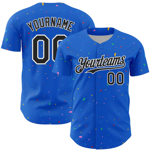 Custom Thunder Blue Black-White 3D Pattern Design Confetti Colorful Speckle Authentic Baseball Jersey - Main View