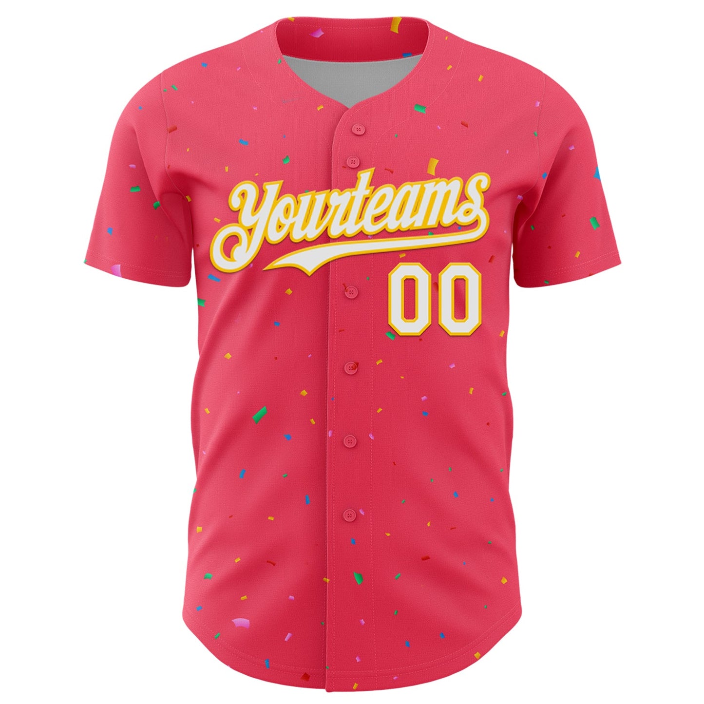 Custom Neon Pink White-Yellow 3D Pattern Design Confetti Colorful Speckle Authentic Baseball Jersey view 2