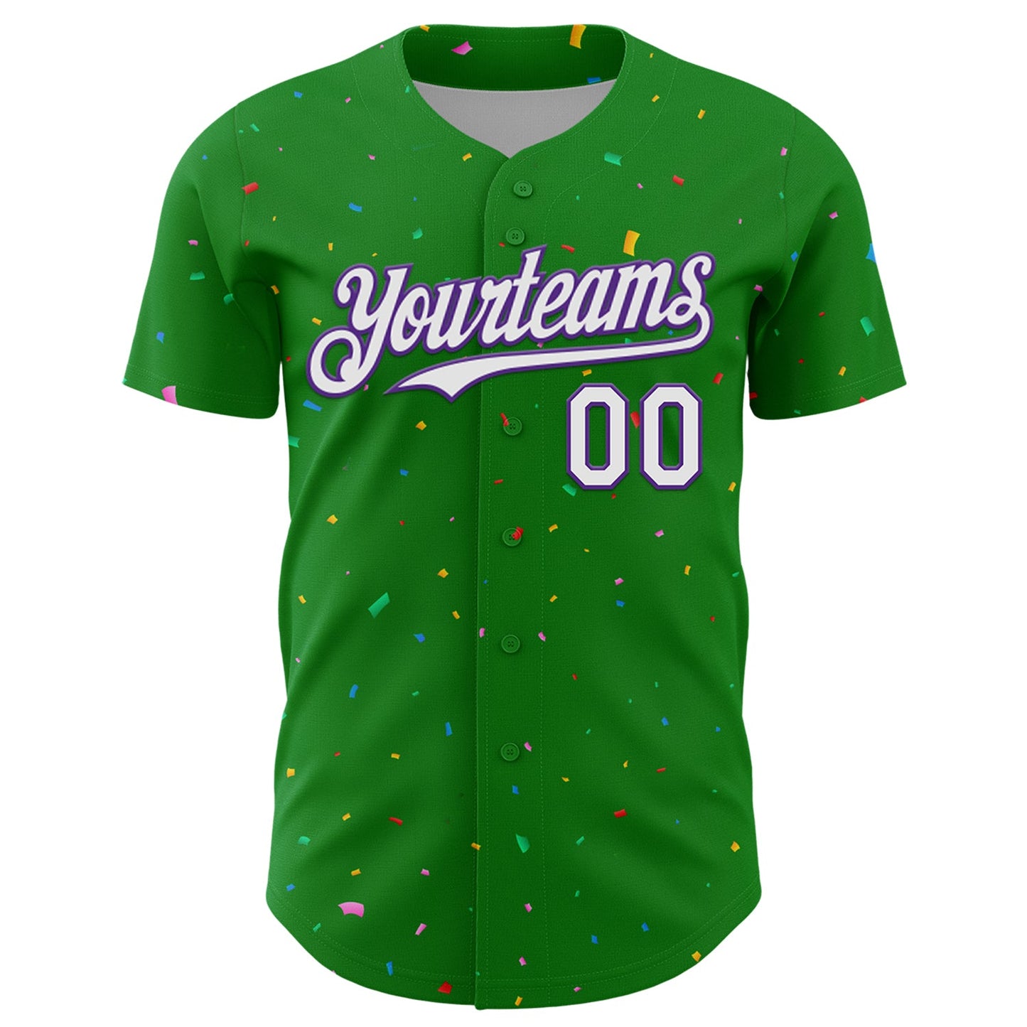 Custom Grass Green White-Purple 3D Pattern Design Confetti Colorful Speckle Authentic Baseball Jersey view 2