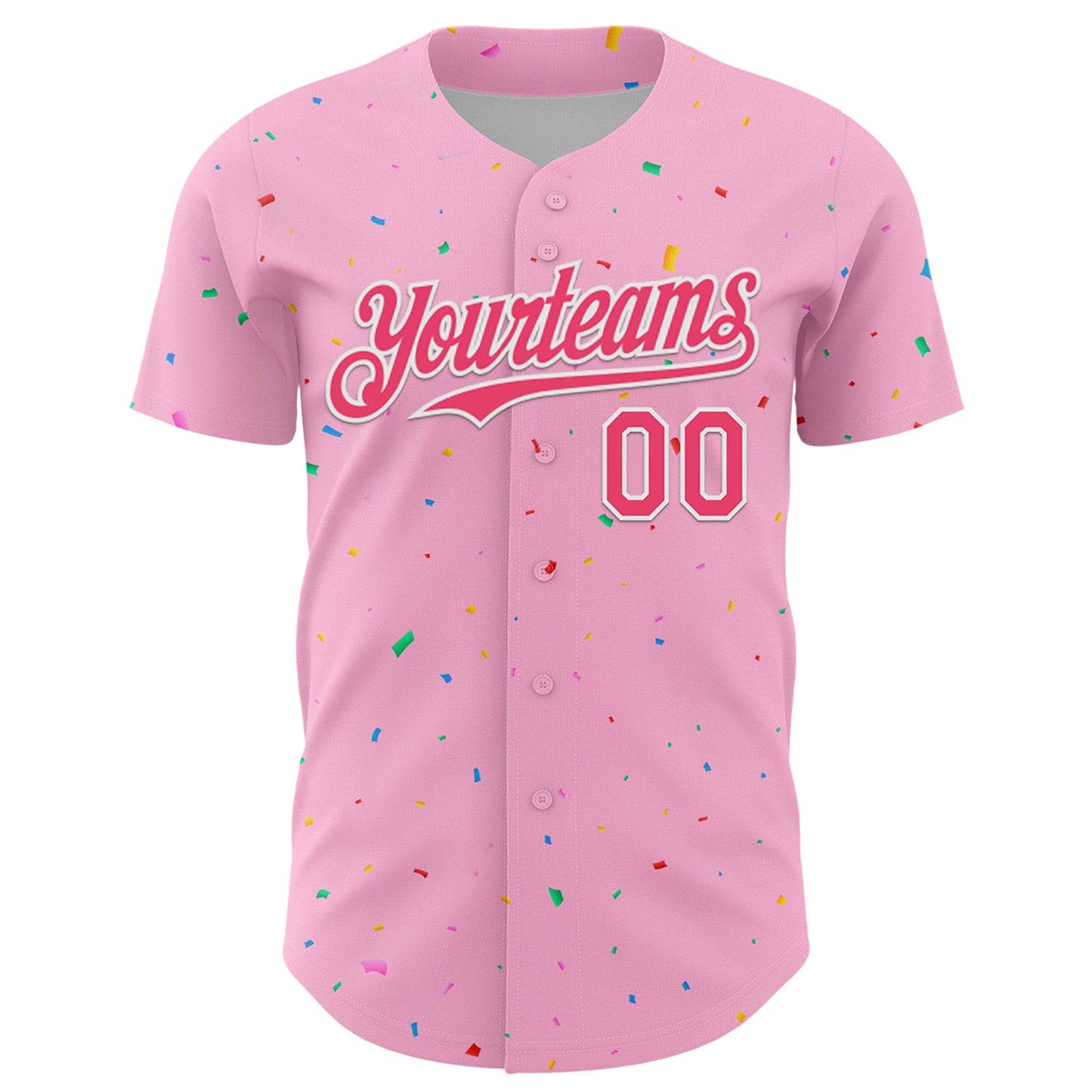 Custom Light Pink Neon Pink-White 3D Pattern Design Confetti Colorful Speckle Authentic Baseball Jersey view 2