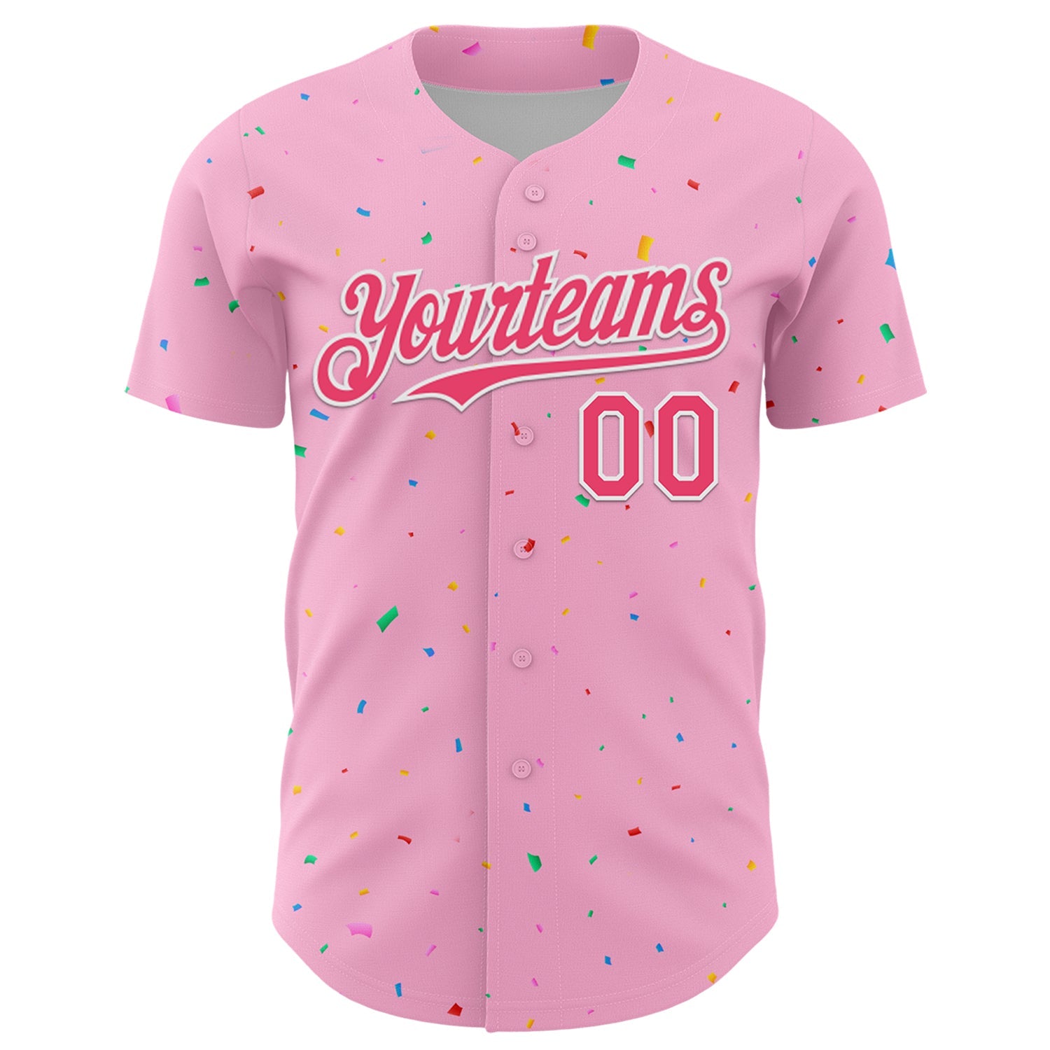 Custom Light Pink Neon Pink-White 3D Pattern Design Confetti Colorful Speckle Authentic Baseball Jersey view 2