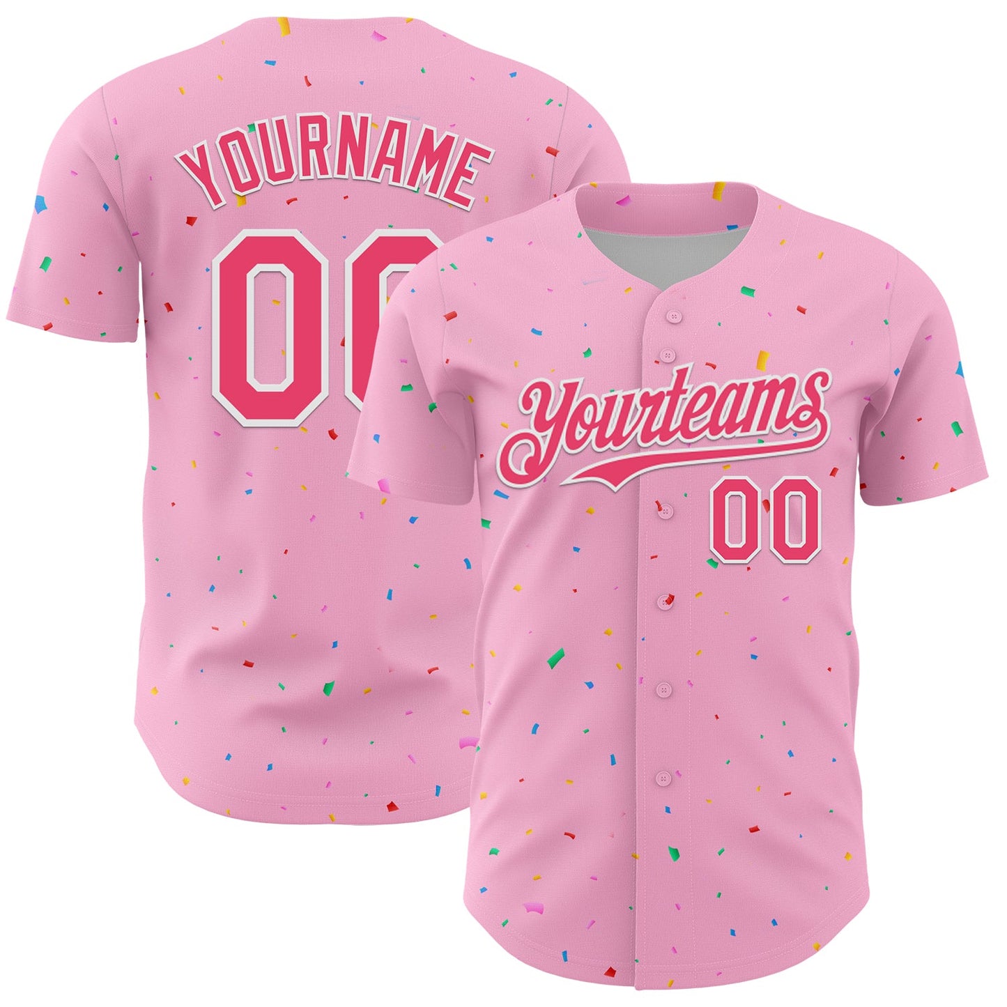 Custom Light Pink Neon Pink-White 3D Pattern Design Confetti Colorful Speckle Authentic Baseball Jersey - Main View