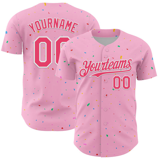 Custom Light Pink Neon Pink-White 3D Pattern Design Confetti Colorful Speckle Authentic Baseball Jersey - Main View