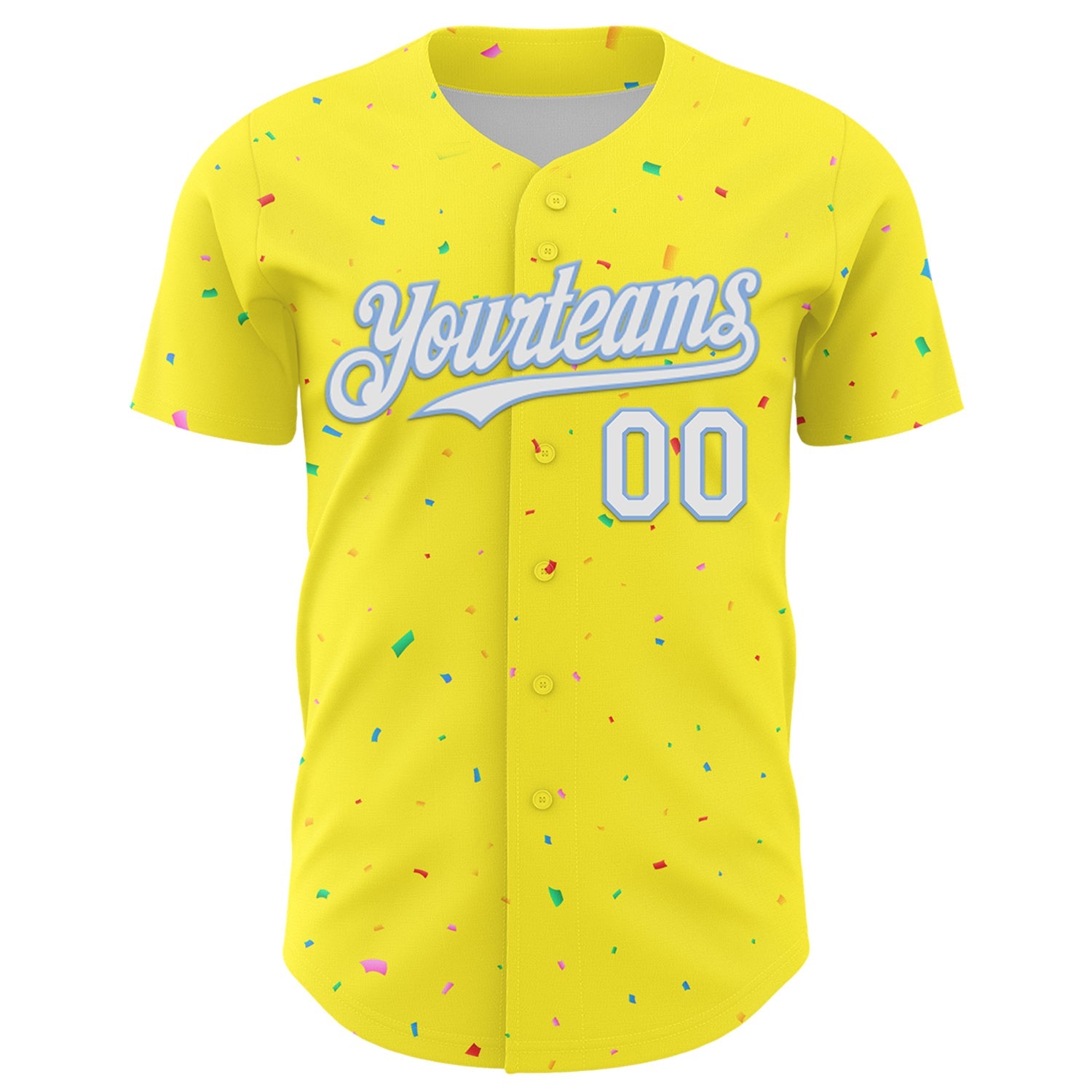Custom Light Yellow White-Light Blue 3D Pattern Design Confetti Colorful Speckle Authentic Baseball Jersey view 2