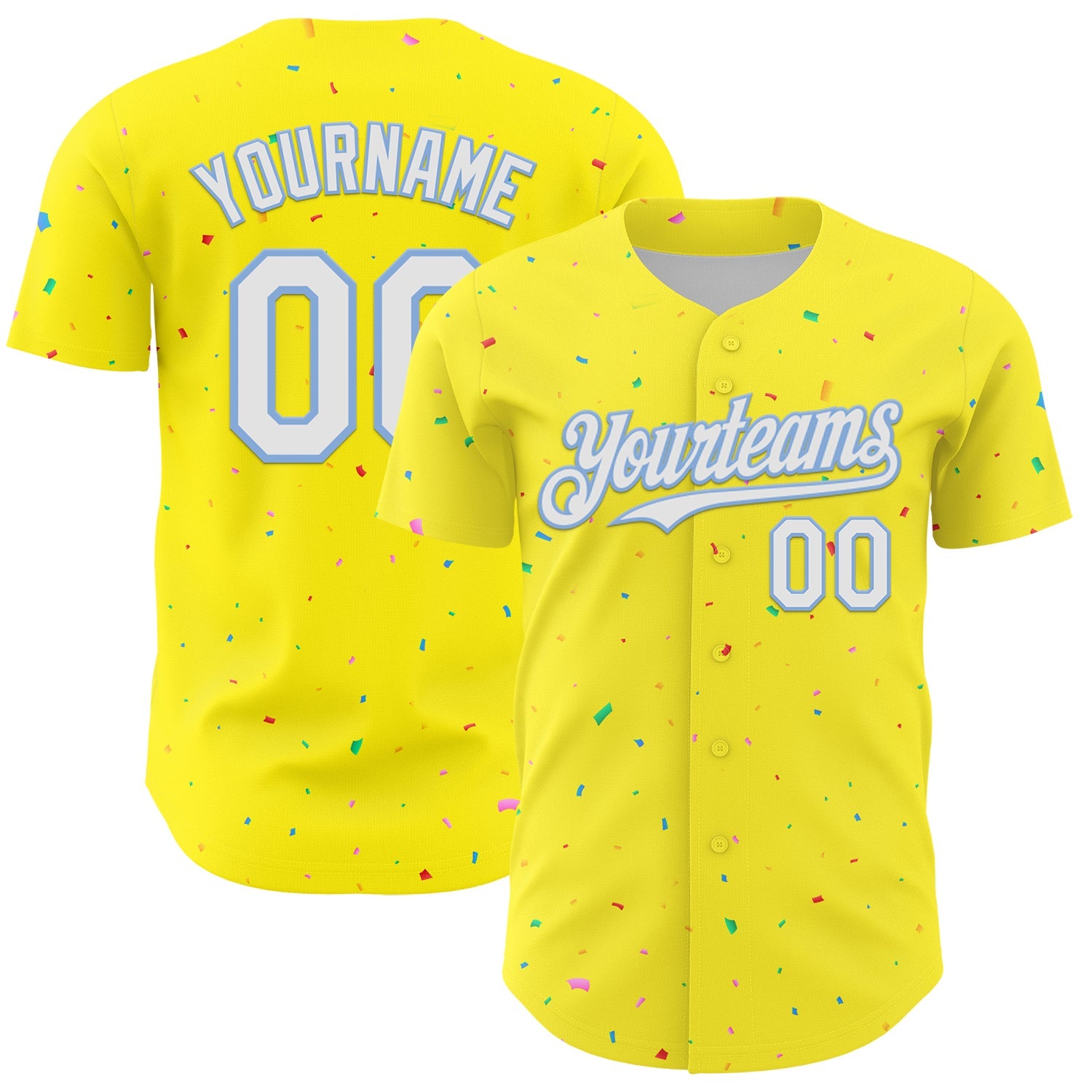Custom Light Yellow White-Light Blue 3D Pattern Design Confetti Colorful Speckle Authentic Baseball Jersey - Main View