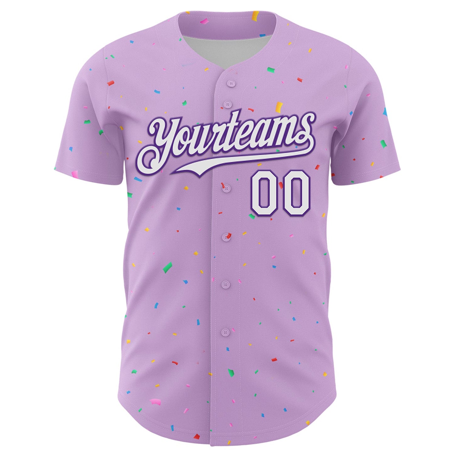 Custom Light Purple White-Purple 3D Pattern Design Confetti Colorful Speckle Authentic Baseball Jersey view 2