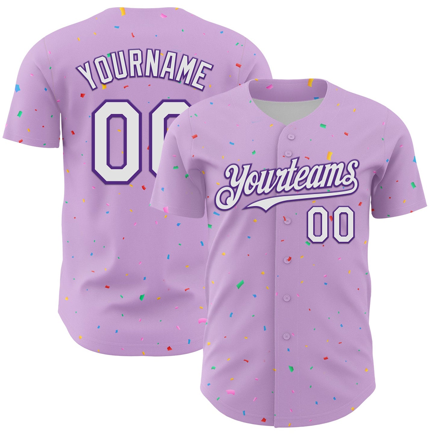 Custom Light Purple White-Purple 3D Pattern Design Confetti Colorful Speckle Authentic Baseball Jersey - Main View