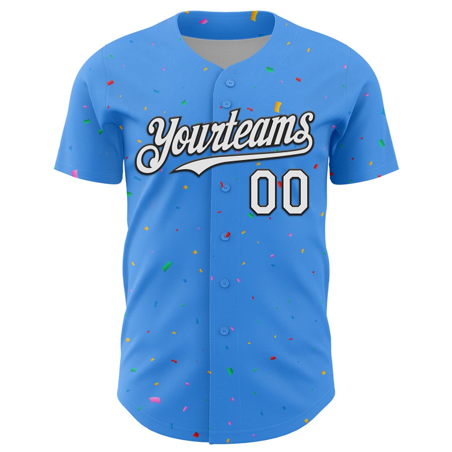Custom Electric Blue White-Black 3D Pattern Design Confetti Colorful Speckle Authentic Baseball Jersey view 2