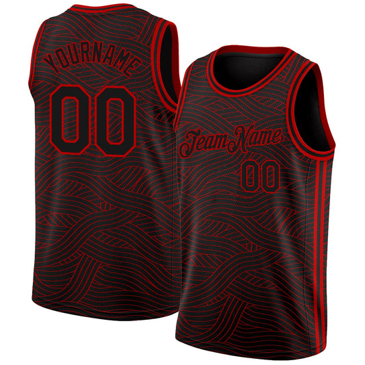 Custom Black Red Authentic City Edition Basketball Jersey - Main View