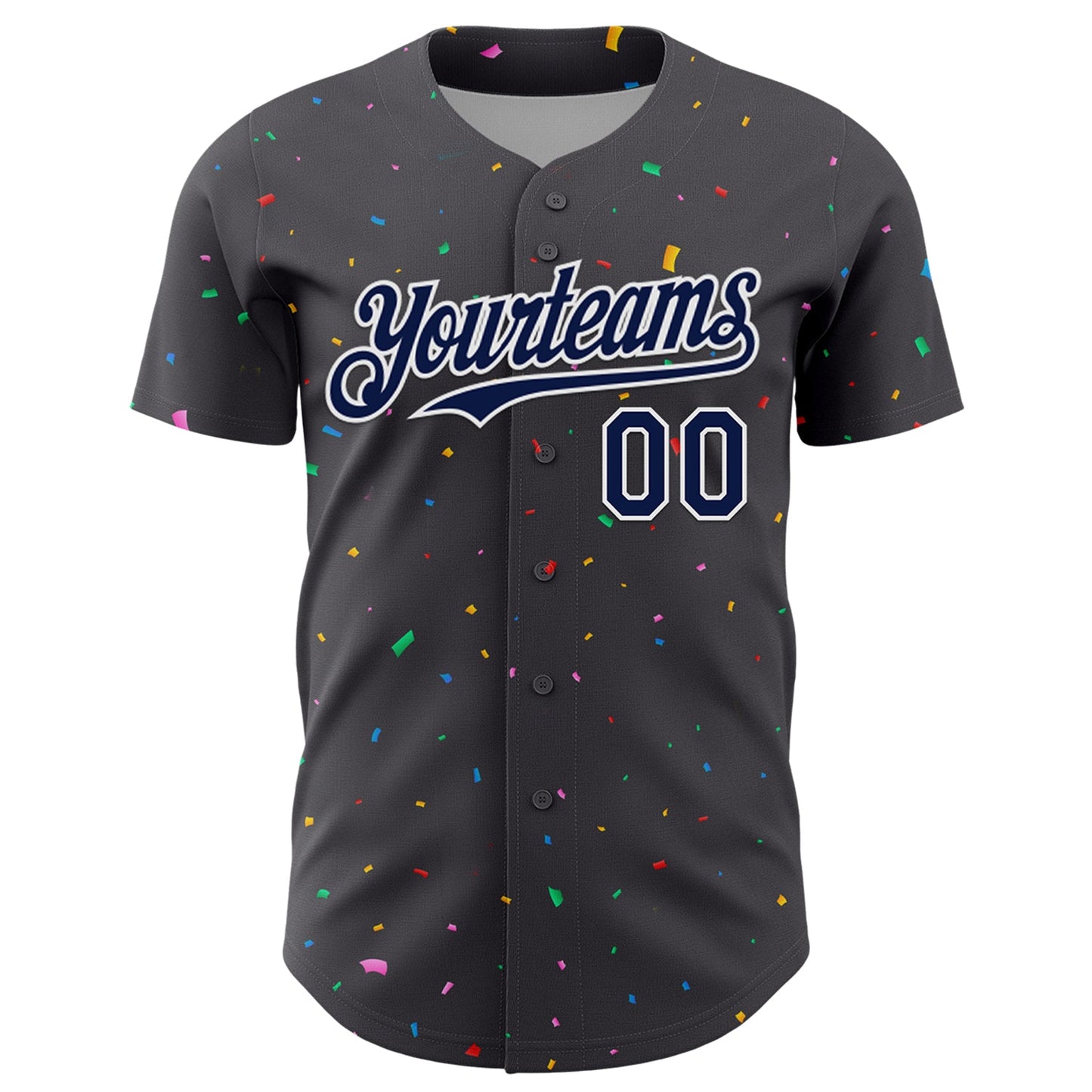 Custom Steel Gray Navy-White 3D Pattern Design Confetti Colorful Speckle Authentic Baseball Jersey view 2