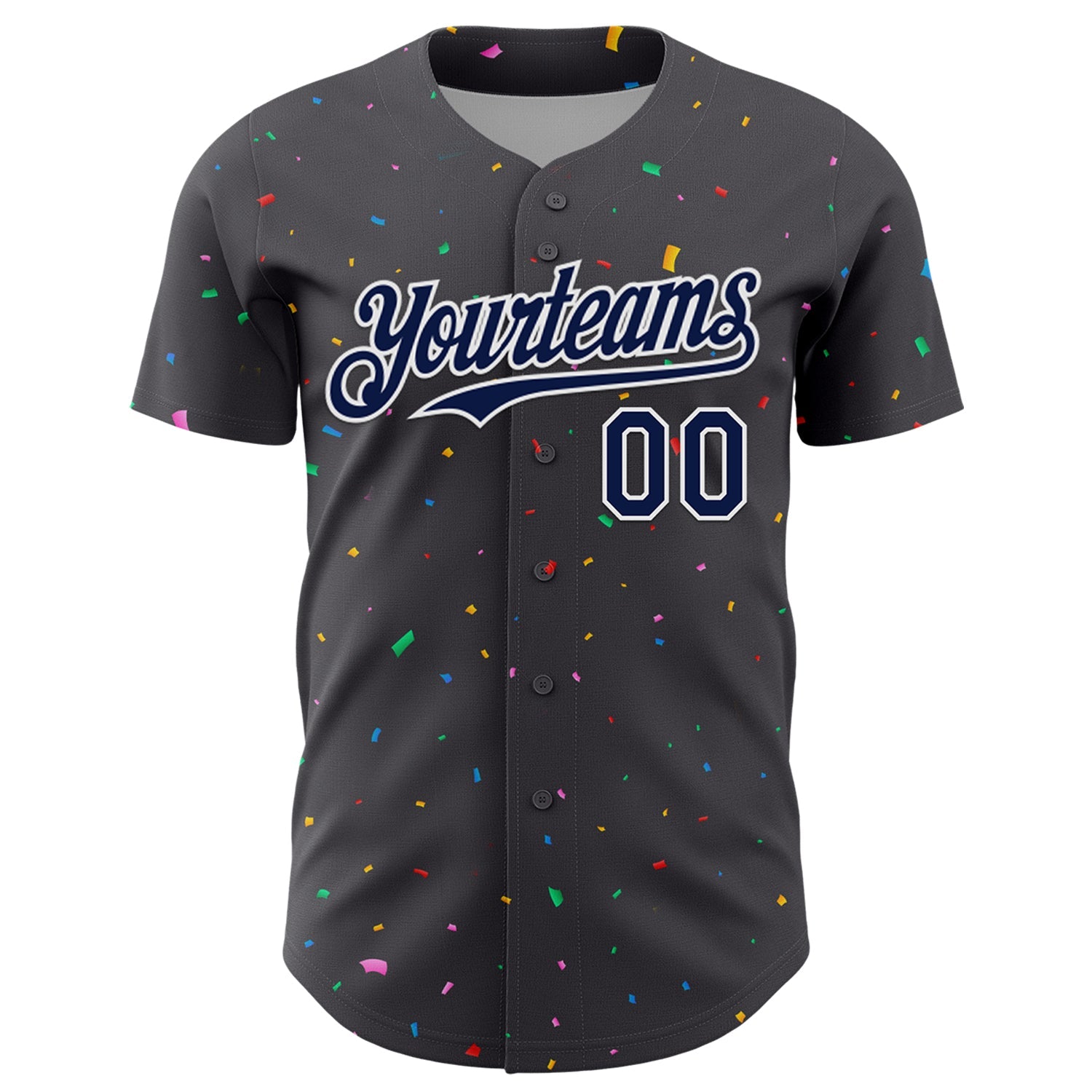 Custom Steel Gray Navy-White 3D Pattern Design Confetti Colorful Speckle Authentic Baseball Jersey view 2