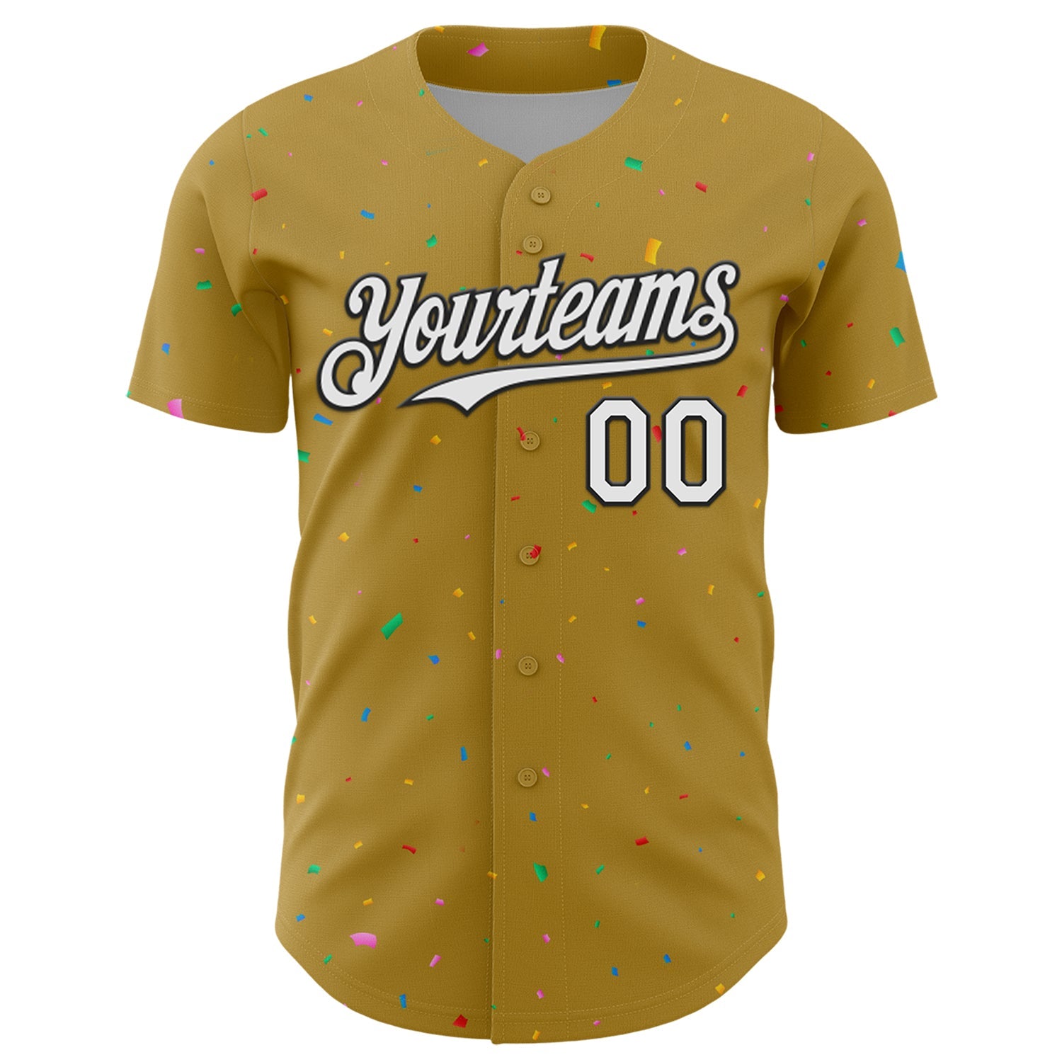 Custom Old Gold White-Black 3D Pattern Design Confetti Colorful Speckle Authentic Baseball Jersey view 2