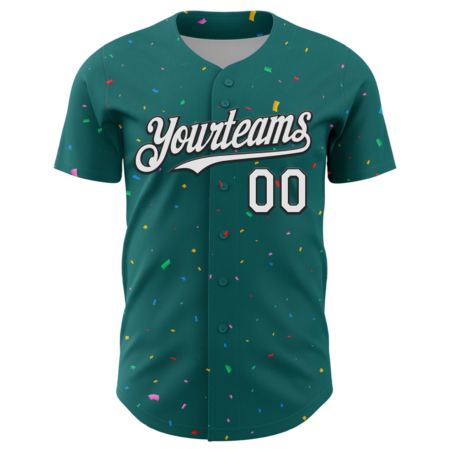 Custom Teal White-Black 3D Pattern Design Confetti Colorful Speckle Authentic Baseball Jersey view 2