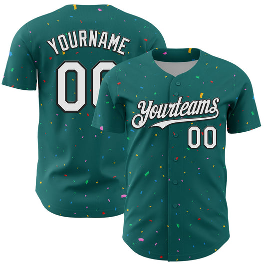 Custom Teal White-Black 3D Pattern Design Confetti Colorful Speckle Authentic Baseball Jersey - Main View