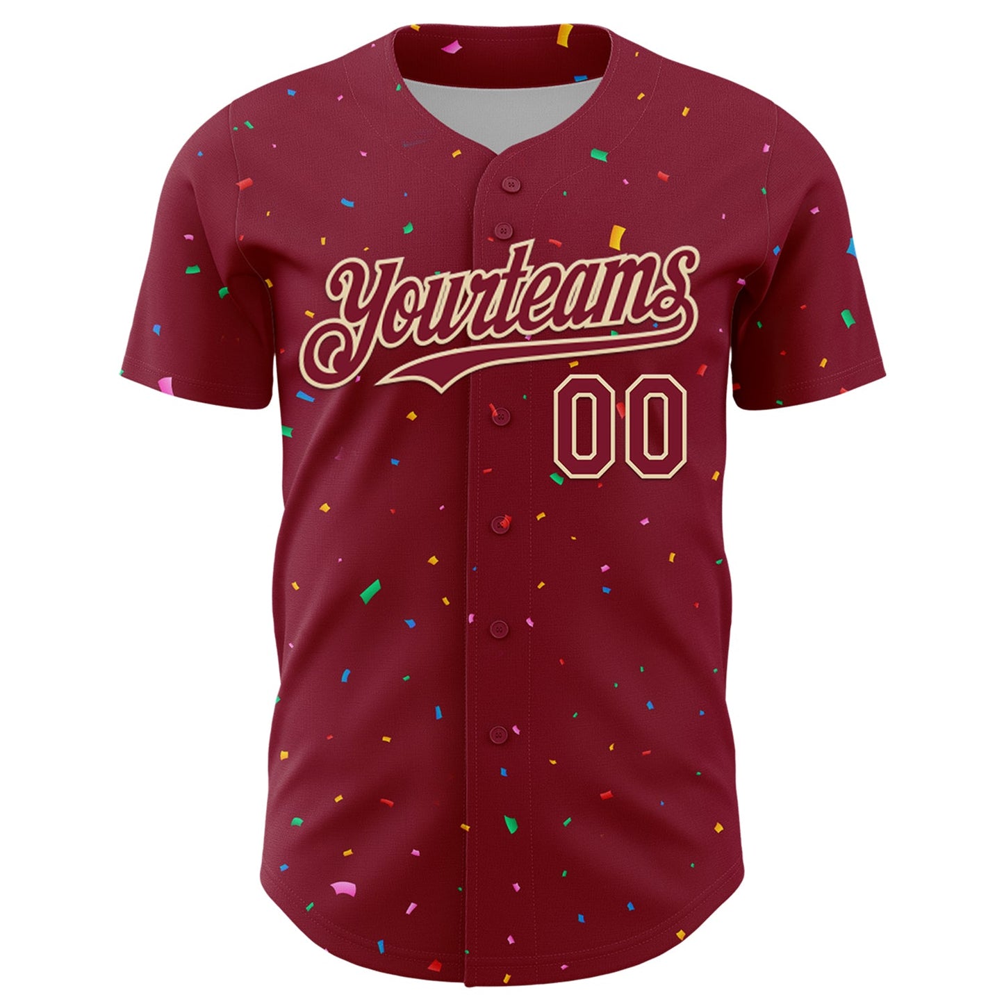 Custom Crimson Cream 3D Pattern Design Confetti Colorful Speckle Authentic Baseball Jersey view 2