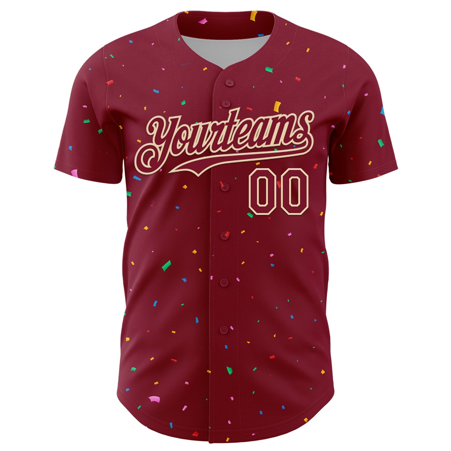 Custom Crimson Cream 3D Pattern Design Confetti Colorful Speckle Authentic Baseball Jersey view 2