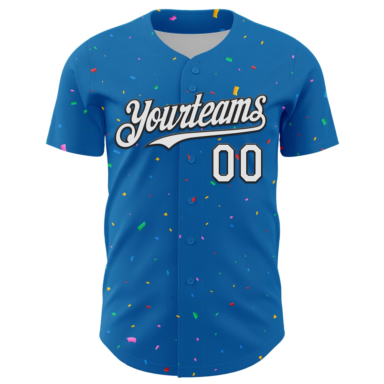 Custom Blue White-Black 3D Pattern Design Confetti Colorful Speckle Authentic Baseball Jersey view 2