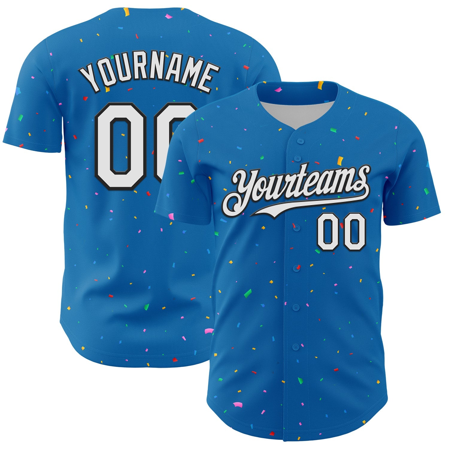 Custom Blue White-Black 3D Pattern Design Confetti Colorful Speckle Authentic Baseball Jersey - Main View