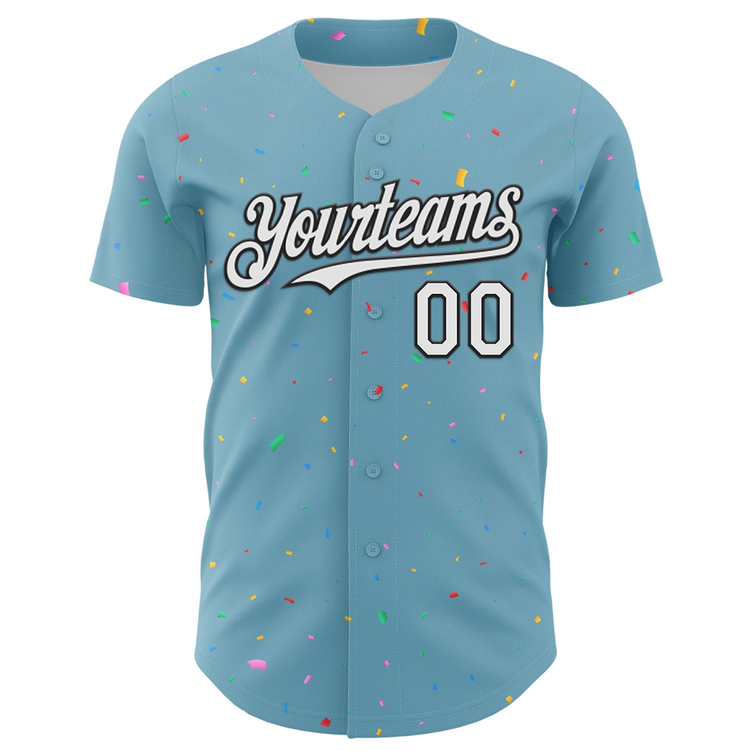 Custom Shadow Blue White-Black 3D Pattern Design Confetti Colorful Speckle Authentic Baseball Jersey view 2