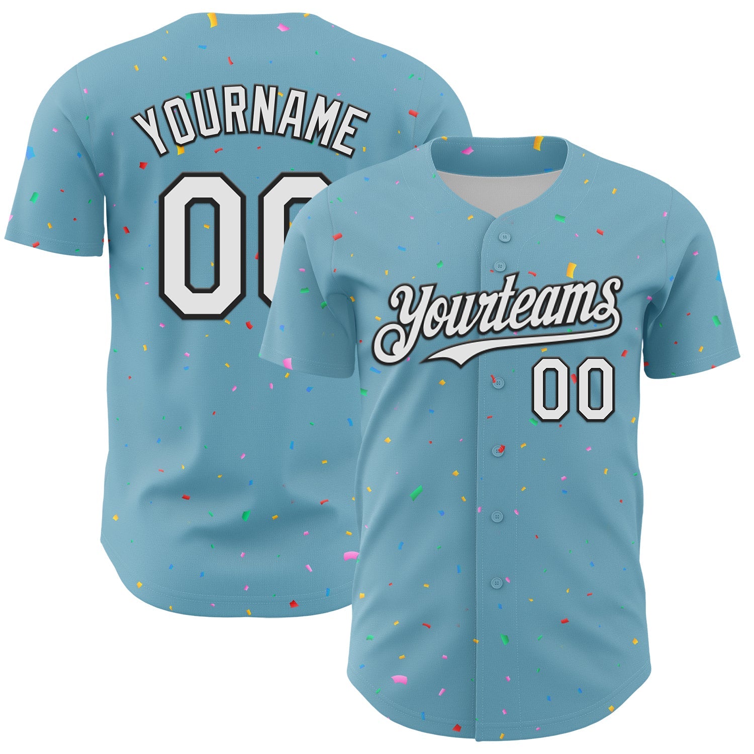 Custom Shadow Blue White-Black 3D Pattern Design Confetti Colorful Speckle Authentic Baseball Jersey - Main View