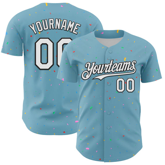 Custom Shadow Blue White-Black 3D Pattern Design Confetti Colorful Speckle Authentic Baseball Jersey - Main View