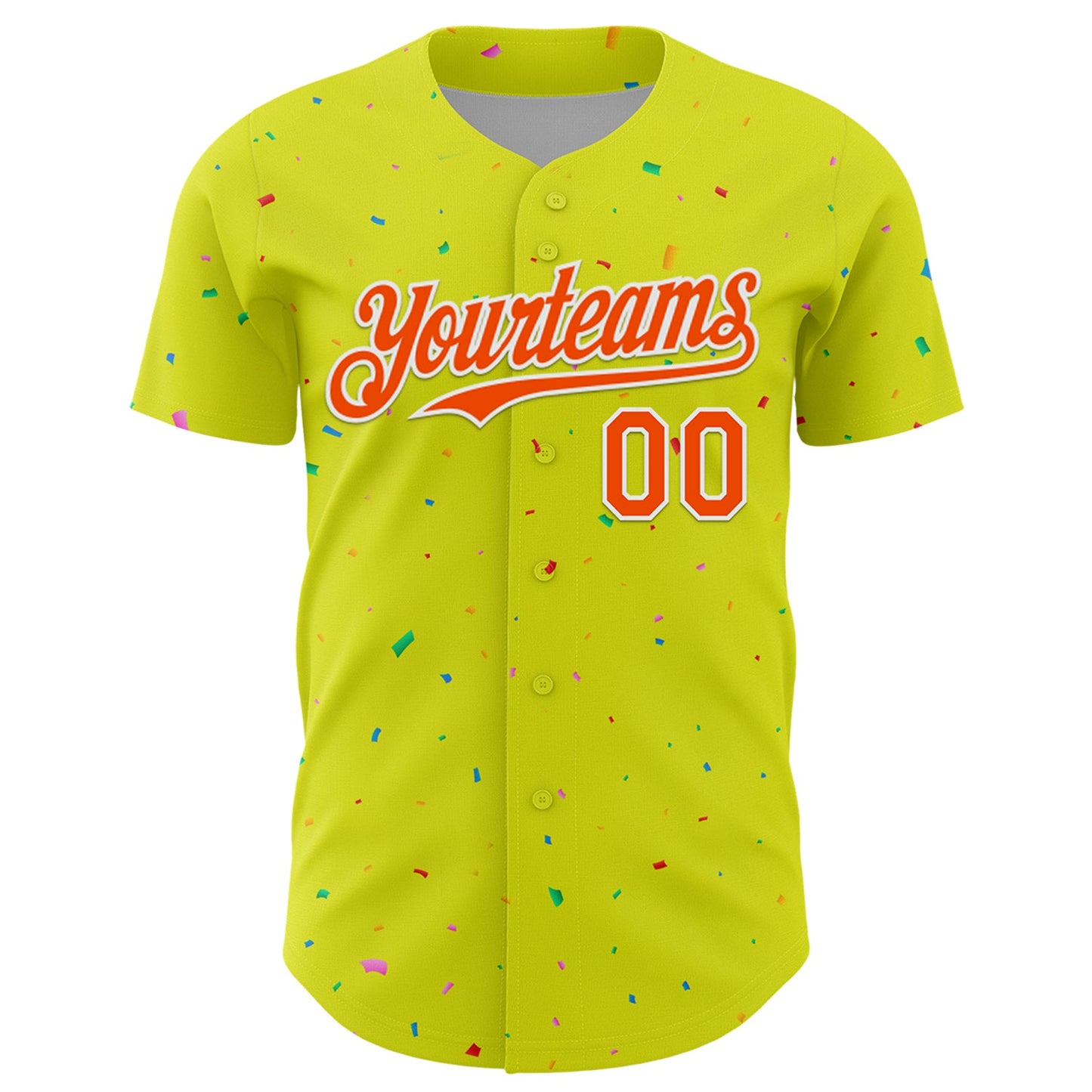 Custom Neon Yellow White-Black 3D Pattern Design Confetti Colorful Speckle Authentic Baseball Jersey view 2