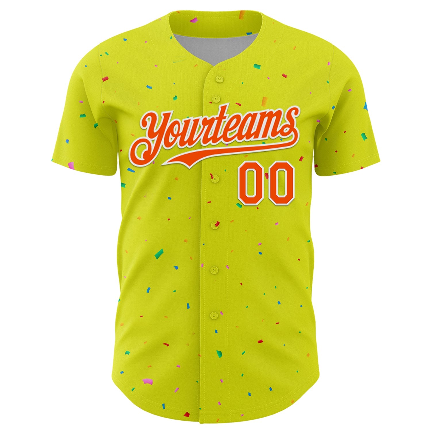 Custom Neon Yellow White-Black 3D Pattern Design Confetti Colorful Speckle Authentic Baseball Jersey view 2