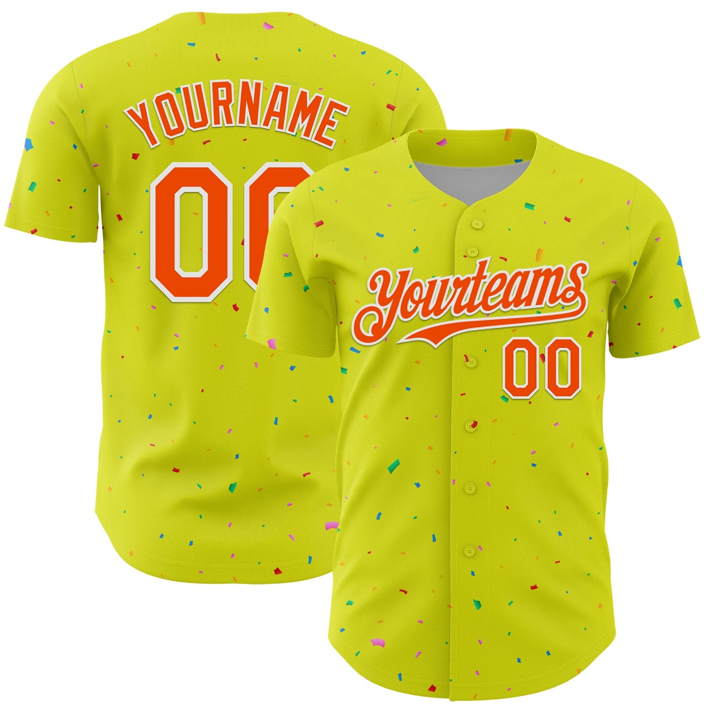 Custom Neon Yellow White-Black 3D Pattern Design Confetti Colorful Speckle Authentic Baseball Jersey - Main View