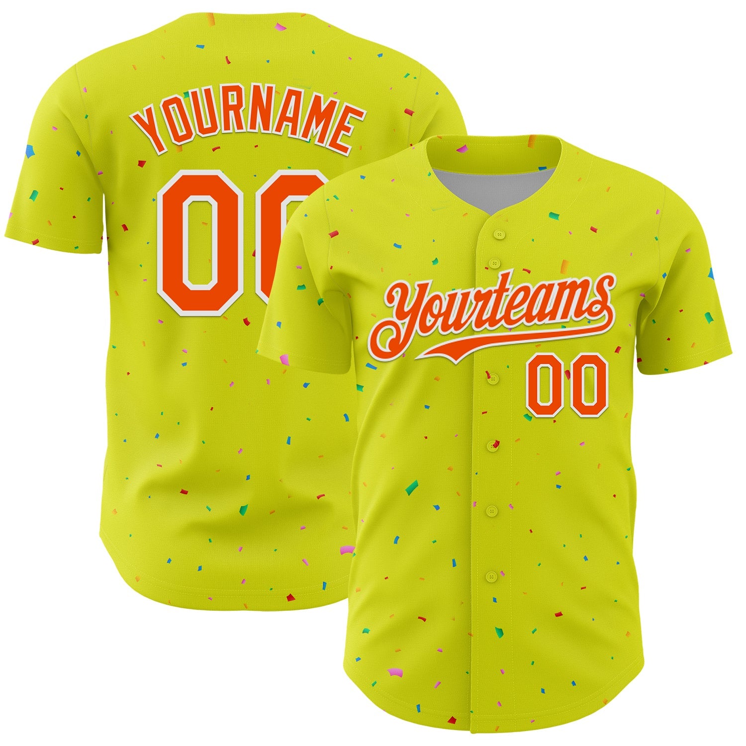 Custom Neon Yellow White-Black 3D Pattern Design Confetti Colorful Speckle Authentic Baseball Jersey - Main View