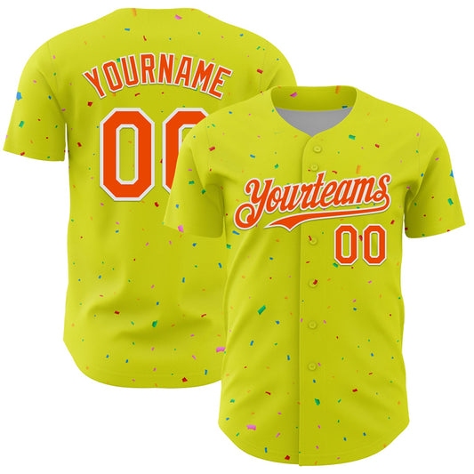 Custom Neon Yellow White-Black 3D Pattern Design Confetti Colorful Speckle Authentic Baseball Jersey - Main View