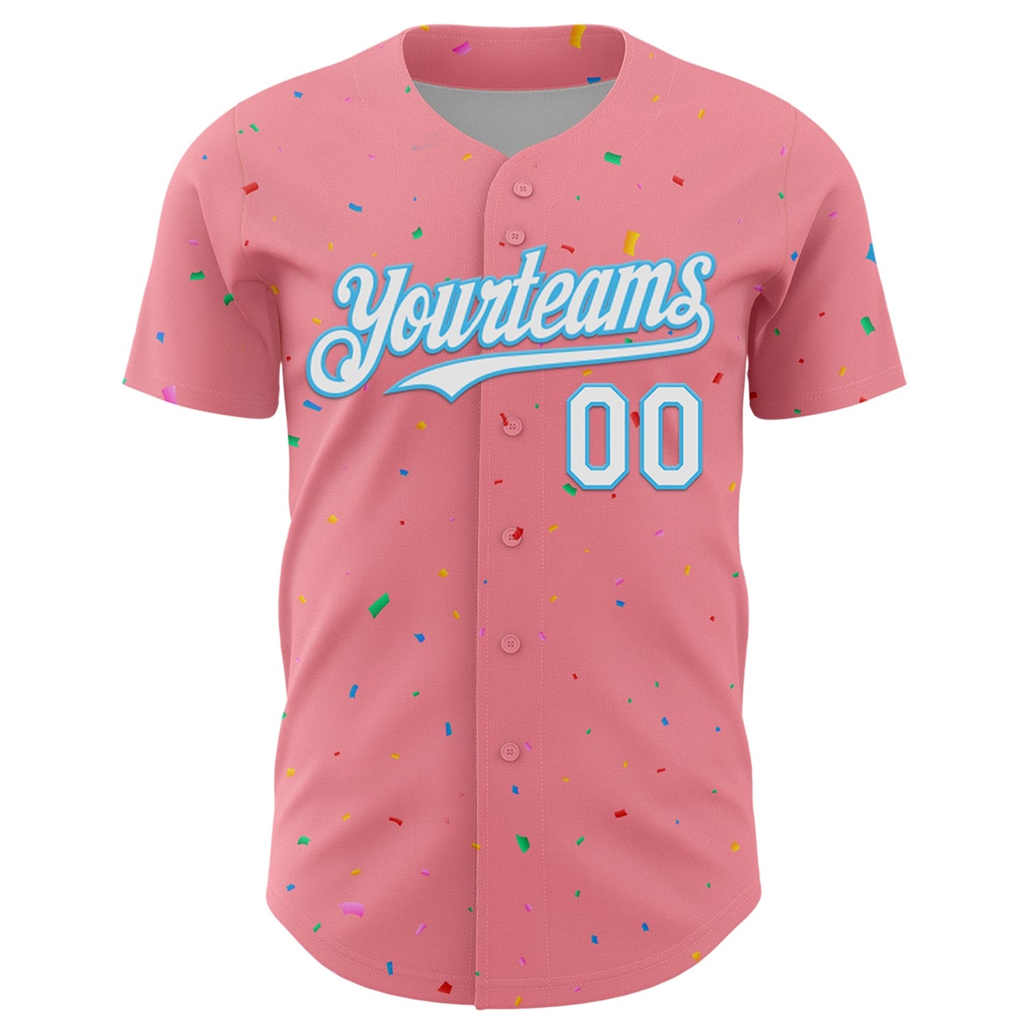 Custom Medium Pink White-Sky Blue 3D Pattern Design Confetti Colorful Speckle Authentic Baseball Jersey view 2