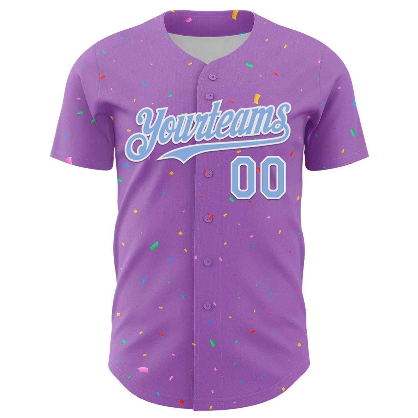 Custom Medium Purple Light Blue-White 3D Pattern Design Confetti Colorful Speckle Authentic Baseball Jersey view 2