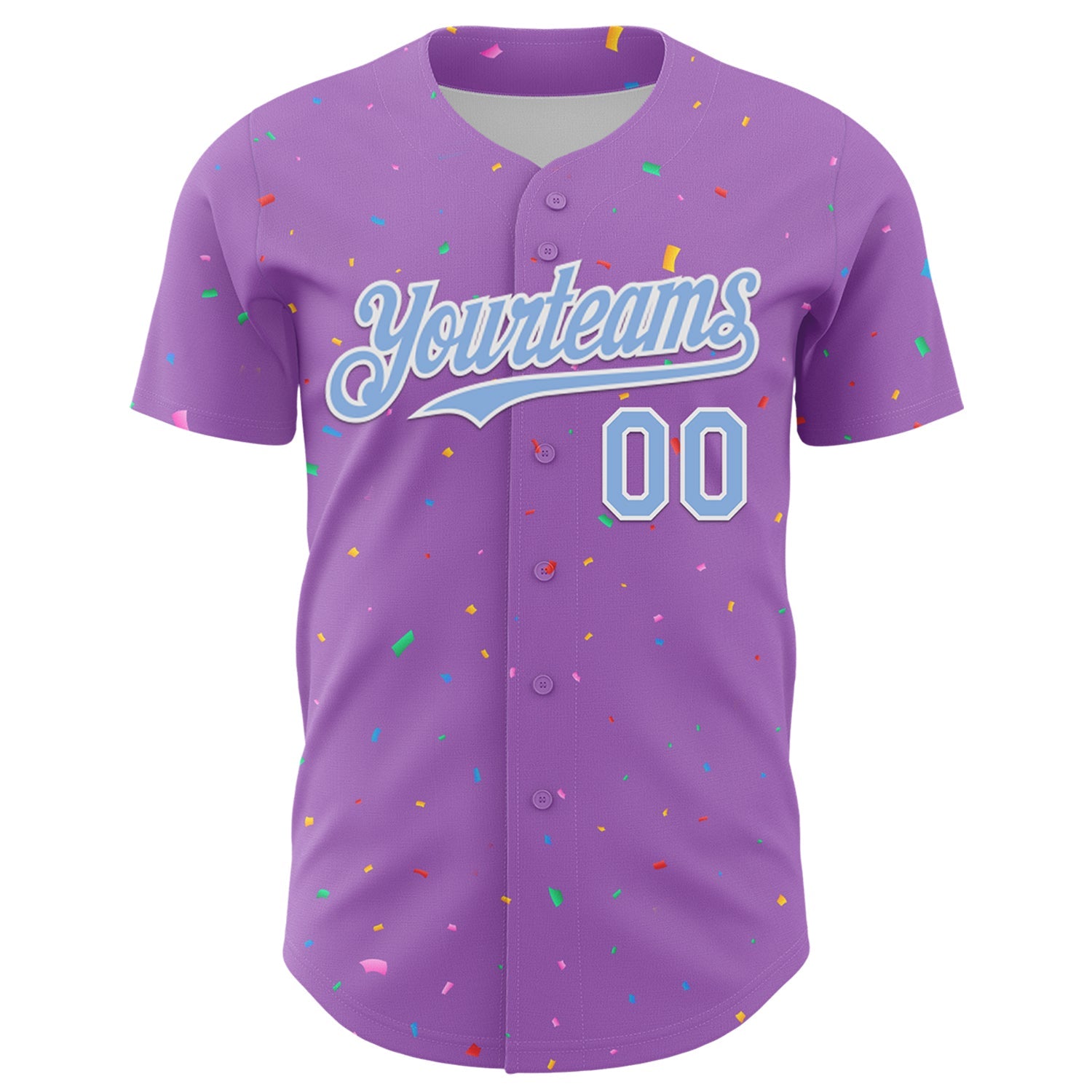Custom Medium Purple Light Blue-White 3D Pattern Design Confetti Colorful Speckle Authentic Baseball Jersey view 2