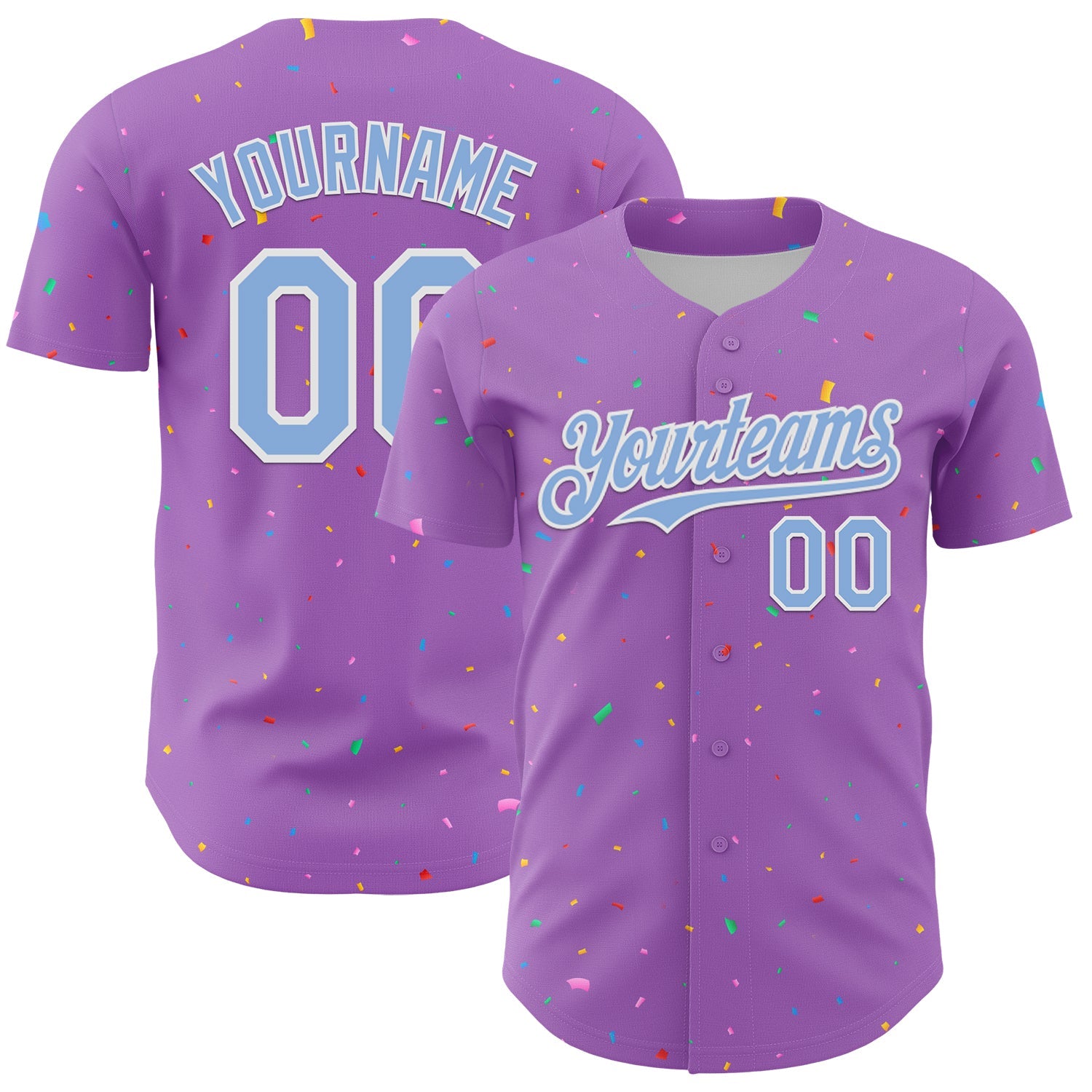 Custom Medium Purple Light Blue-White 3D Pattern Design Confetti Colorful Speckle Authentic Baseball Jersey - Main View